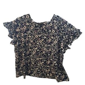 Lane Bryant Black Floral Blouse with Ruffle Sleeves